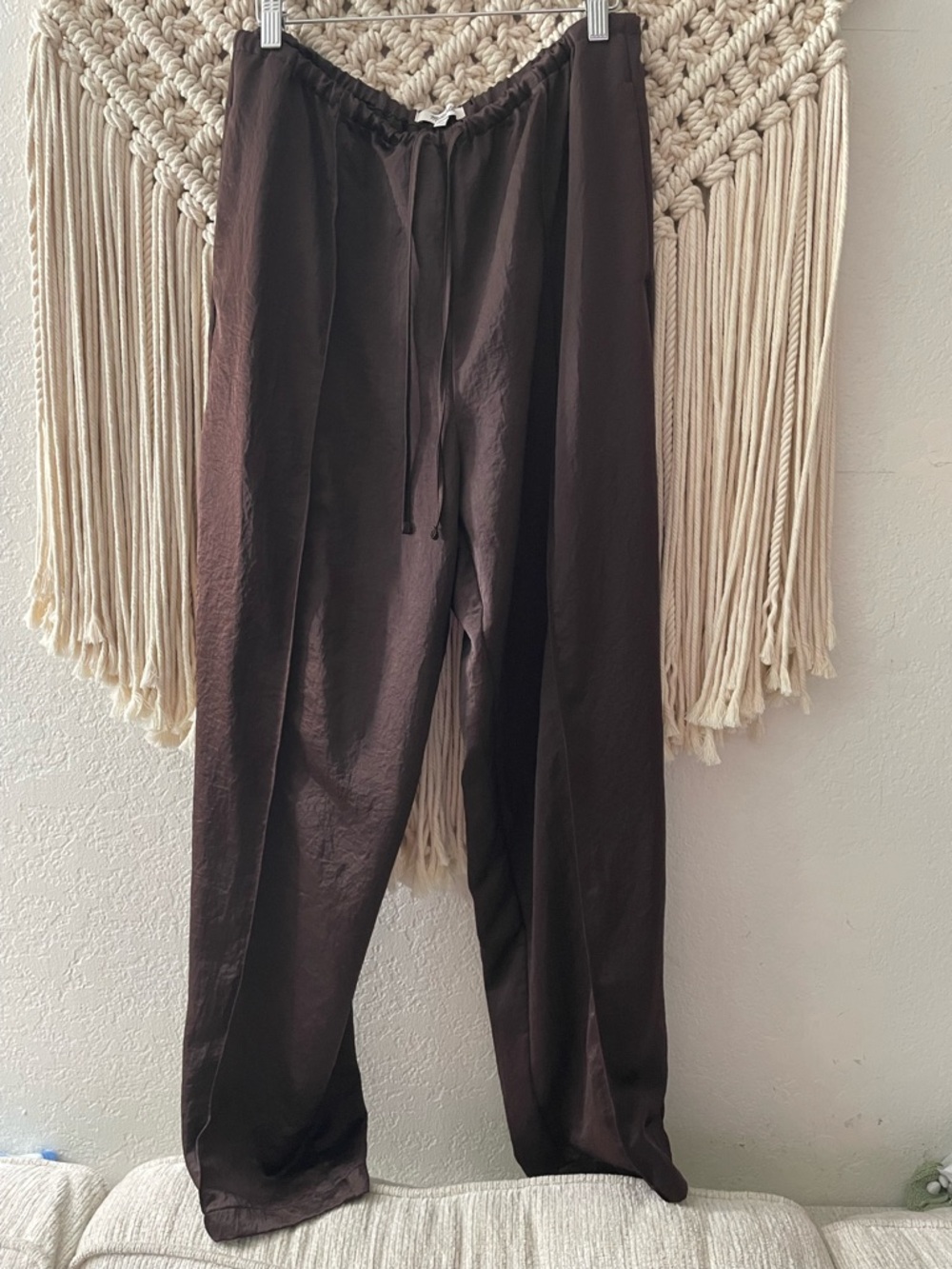 Madewell Chocolate Brown Satin Drawstring Pants